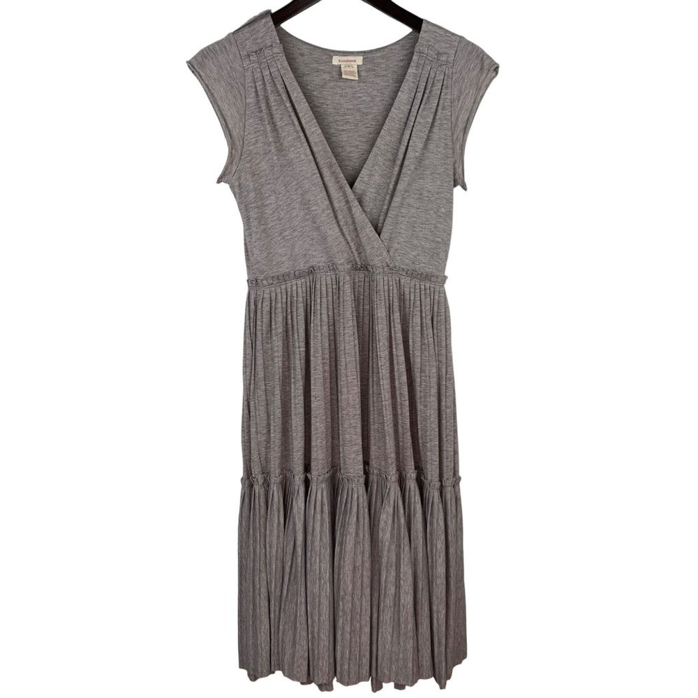 Sundance Gray Tier Pleated Midi Dress Size S